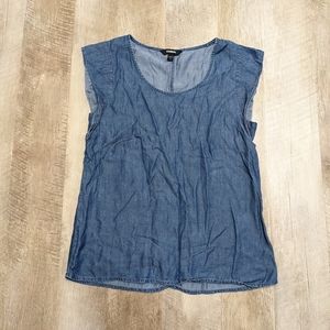 Express Chambray Denim Scoop Neck Top Short Sleeve Size XS